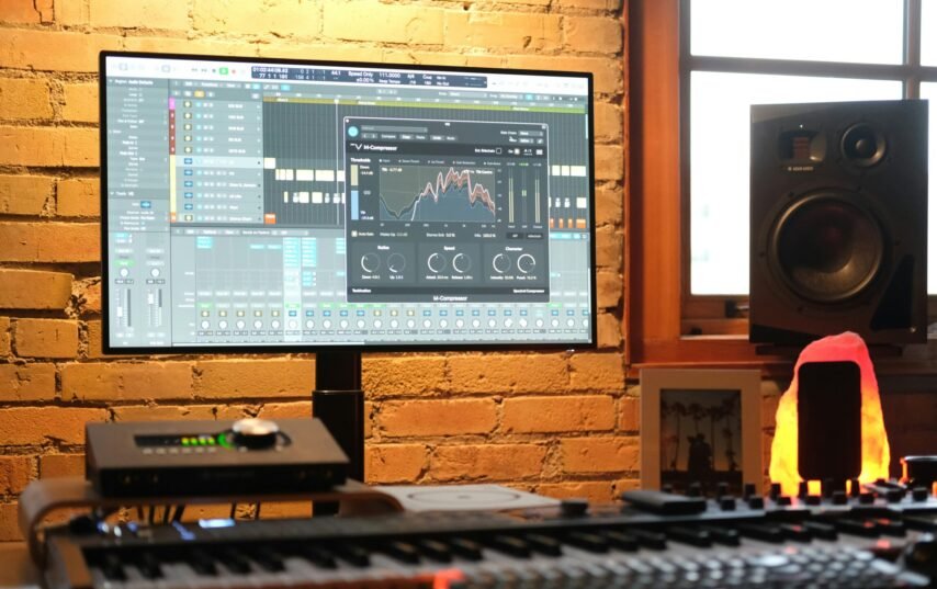 a computer monitor sitting on top of a wooden desk